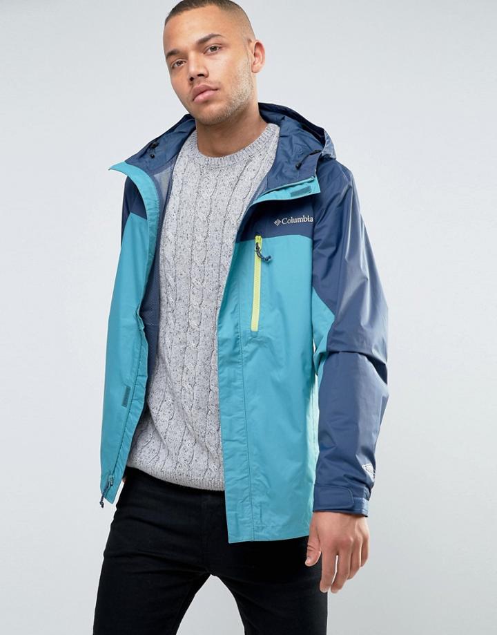 Columbia Pouring Adventure Hooded Jacket 2 Tone Waterproof In Blue - Blue