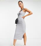 River Island Petite Open Back Midi Dress In Gray