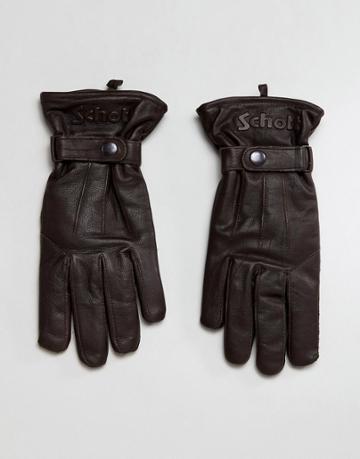 Schott Leather Gloves Fleece Lined In Brown - Brown