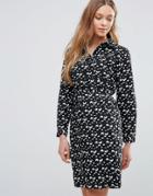 Yumi Shirt Dress In Mini Brush Stroke Print - Black