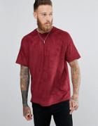 Asos Oversized T-shirt In Faux Suede In Burgundy - Red