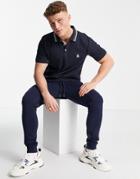 Original Penguin Icon Logo Check Tipping Pique Polo In Navy