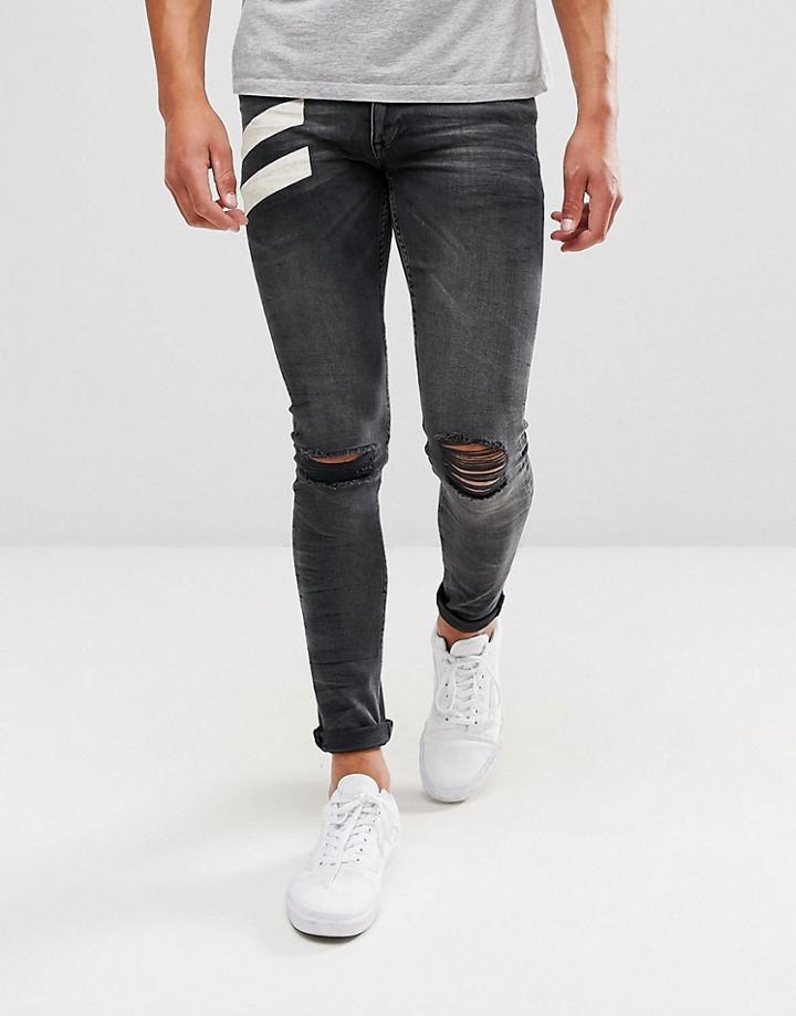 Asos Extreme Super Skinny Jeans In Vintage Black With White Print - Black