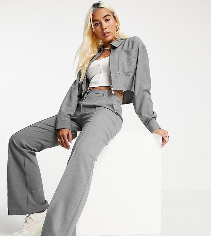 Collusion Flared Pants With Waist Strap Detail In Gray - Part Of A Set-grey