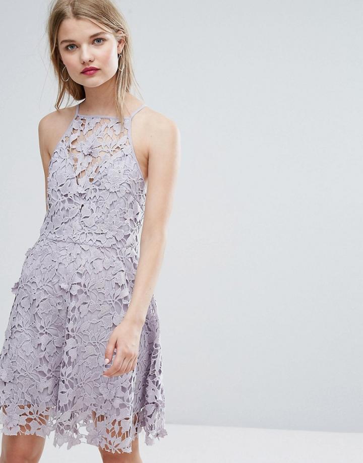 New Look Cutwork Lace Skater Dress - Gray