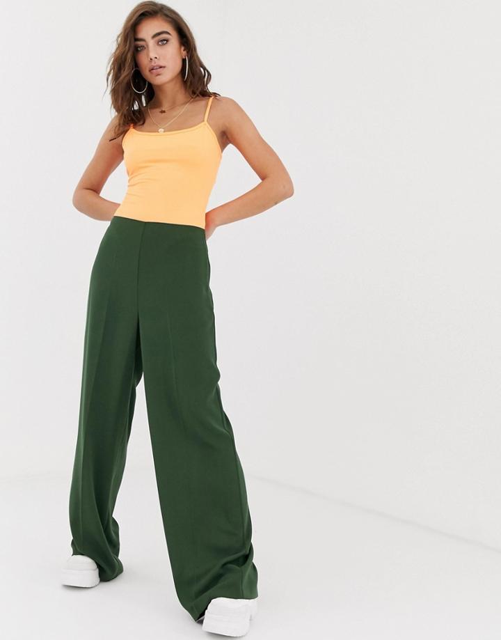 Asos Design Wide Leg Pants With Clean High Waist - Green