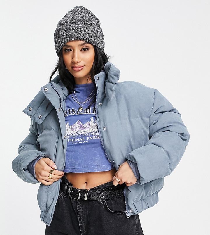 Missguided Petite Plush Puffer Jacket Blue