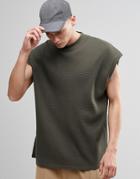 Asos Super Oversized T-shirt In Waffle Fabric In Green - Khaki