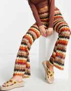 Vila Wide Leg Pants In Multicoloured Crochet - Part Of A Set