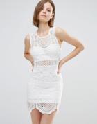 Parisian Lace Dress With High Neck - White