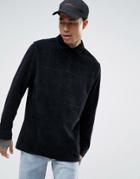 Asos Longline Long Sleeve Polo Shirt In Black Velour With Rugby Styling - Black