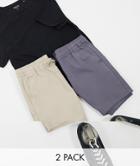 Asos Design 2 Pack Skinny Chino Shorts In Dark Gray & Beige Save-multi