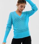 Y.a.s Petite V Neck Knitted Sweater-blue