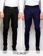 Asos 2 Pack Skinny Trouser In Black And Navy Save 17% - Multi