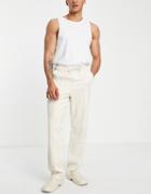 Asos Design Linen Mix Relaxed Pants In Beige-white