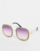 Madein Oversized Sunglasses With Crystal Frame In Purple
