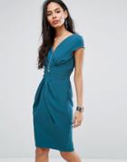 Closet London Pencil Dress With Ruched Front - Green
