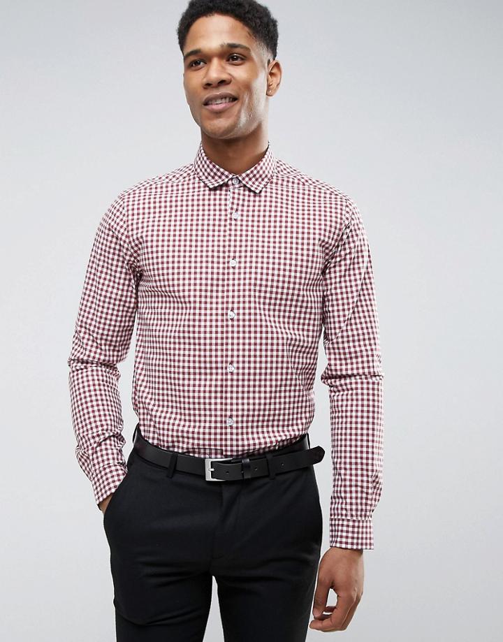 Asos Smart Stretch Slim Gingham Check Shirt In Burgundy - Red