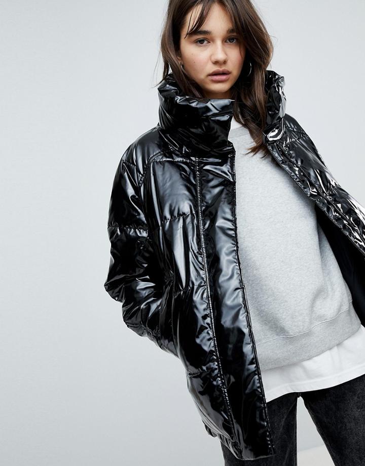 Monki Vinyl Padded Jacket - Black