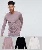 Asos Tall Long Sleeve T-shirt With Crew Neck 3 Pack Save - Multi