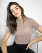 Weekday Elfrida Short Sleeve High Neck Smock Top In Dusty Pink-black