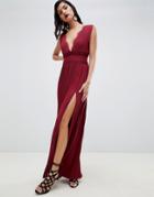 Asos Design Premium Lace Insert Pleated Maxi Dress - Red