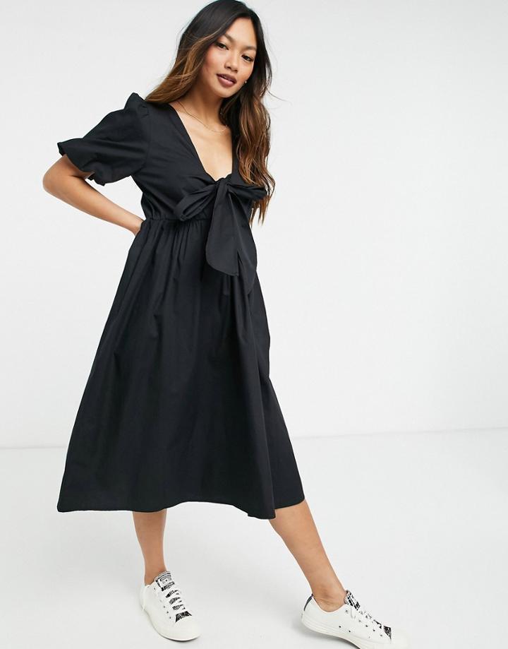 Y.a.s Bow Back Midi Smock Dress In Black