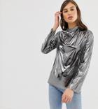 Reclaimed Vintage Inspired Drapey Top In Liquid Metallic-silver