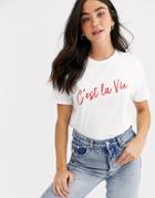 Asos Design T-shirt With Cest La Vie In Organic Cotton-white