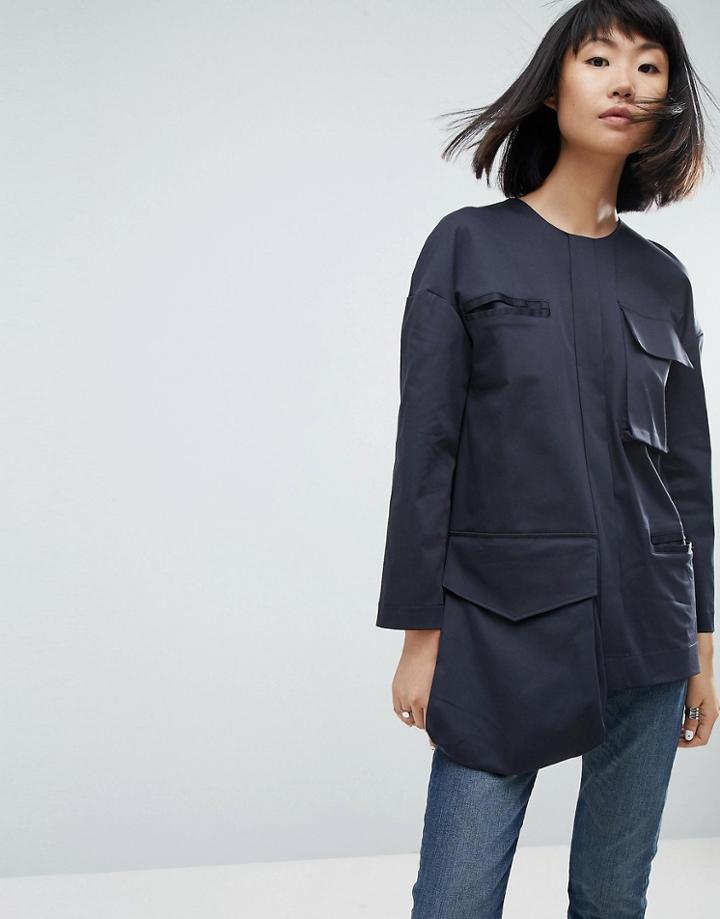 Asos White Multi Pocket Tunic - Navy