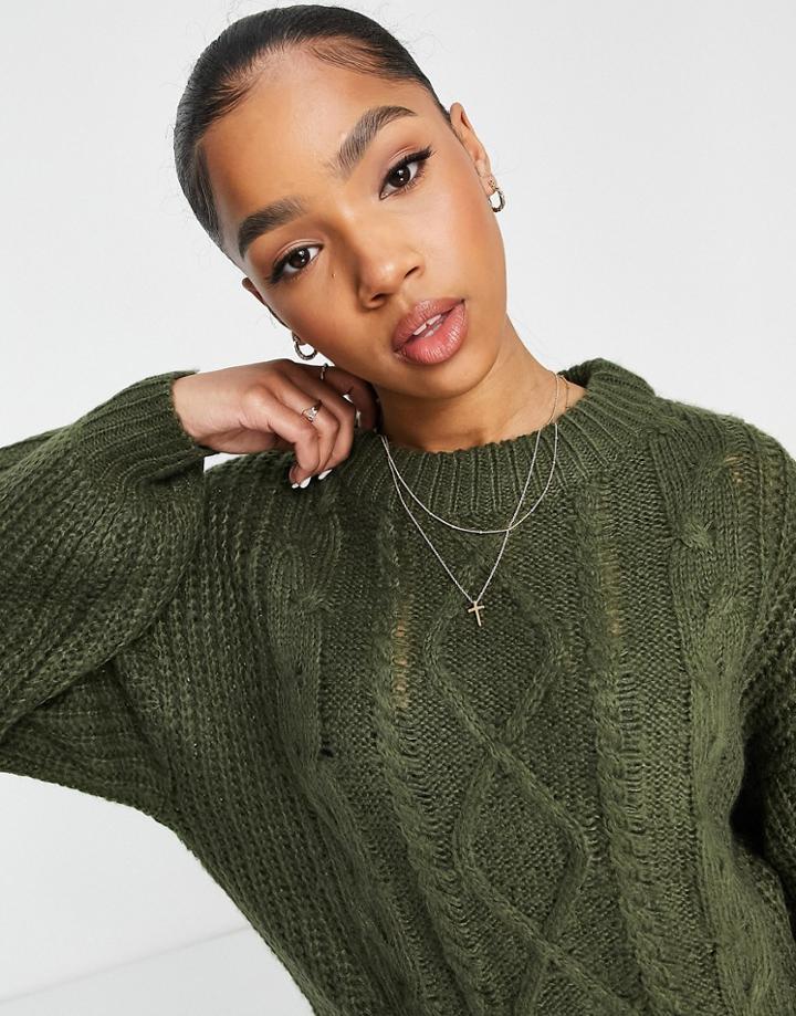 Brave Soul Tokyo Oversized Cozy Cableknit Sweater-green
