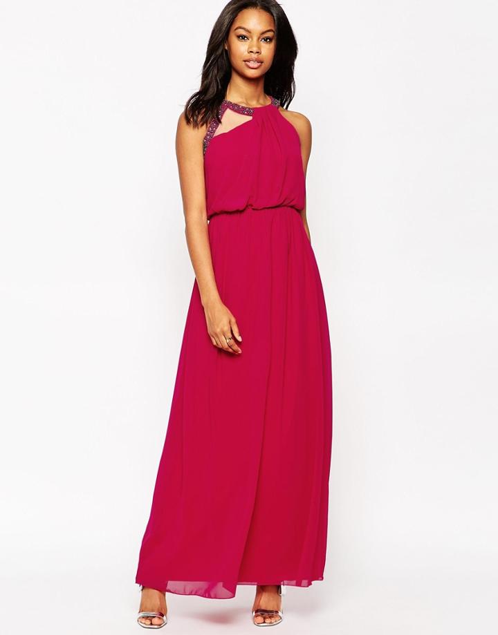 Little Mistress Maxi Dress With Exposed Shoulder Detail - Red
