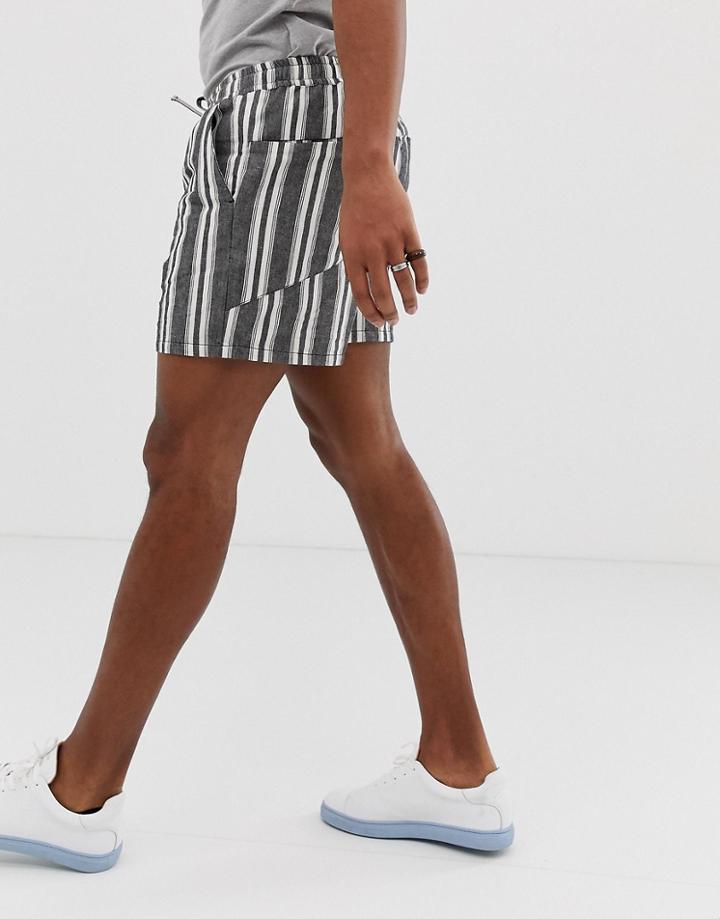 Asos Design Slim Shorts In Gray & Ecru Stripe - Gray
