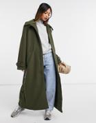 Weekday Ricky Recycled Wool Belted Coat In Khaki-green