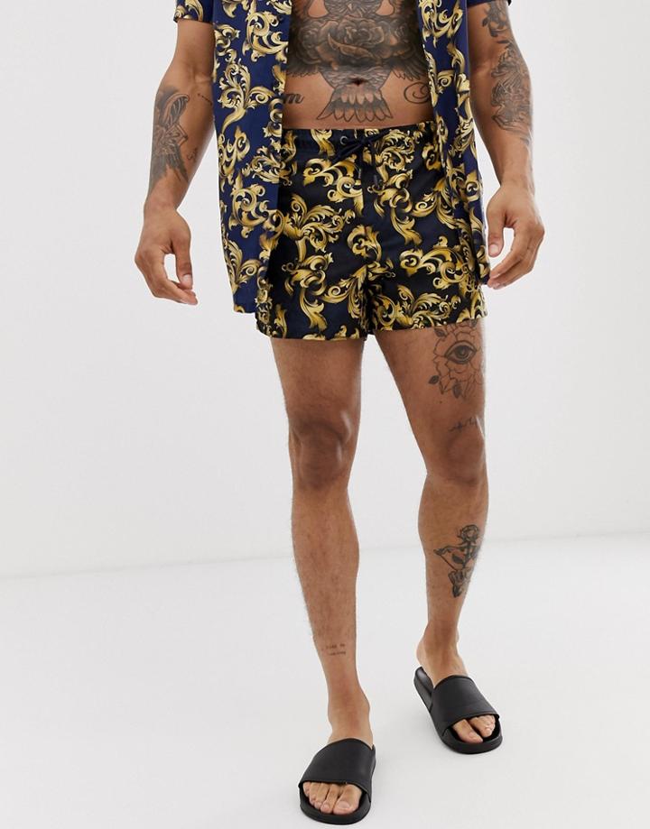 Siksilk Two-piece Swim Shorts In Navy Baroque Print - Navy