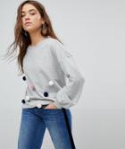 Only Sweatshirt With Pom Pom Detail - Gray