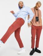 Asos Design Tapered Smart Pants With Double Button Waist In Rust-brown