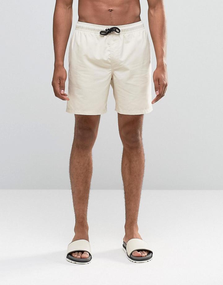 Asos Swim Shorts In Stone Mid Length - Beige