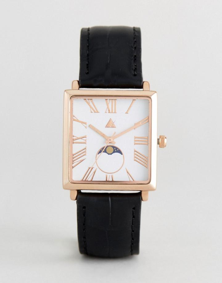 Asos Premium Dial Detail Square Face Leather Watch - Black