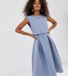 Asos Design Tall Fold Back Crop Top Midi Prom Dress - Blue