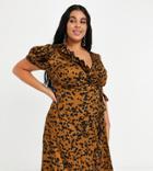 Naanaa Plus Wrap Satin Midi Dress In Brown Print