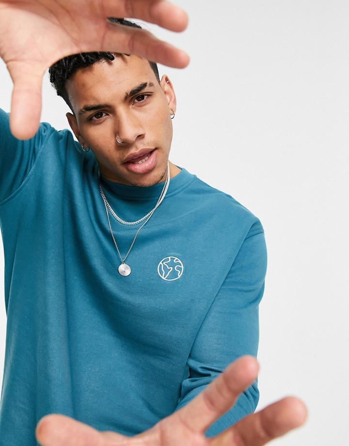 New Look Sweatshirt With World Embroidery In Blue-blues