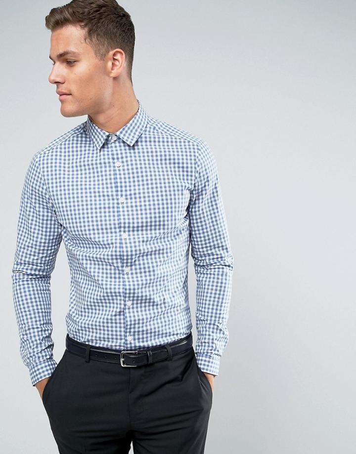 Asos Smart Stretch Slim Poplin Check Shirt In Blue - Blue
