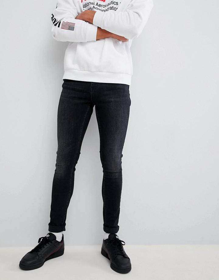 Brooklyn Supply Co Muscle Fit Jeans In Washed Black - Black
