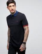 Fred Perry Slim Pique Polo Color Block Trims In Black - Black