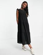Asos Design Sleeveless Tiered Midi Dress With Ruffles In Black