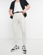 Asos Design Tapered Pinstripe Linen Smart Pants In Off White