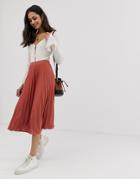 Asos Design Pleated Midi Skirt In Jersey Crepe-pink