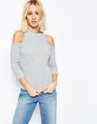Asos Sweater In Rib With Cold Shoulder - Gray