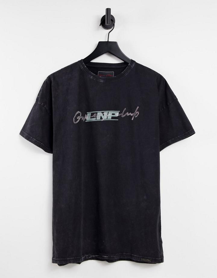 Liquor N Poker Relaxed Fit T-shirt In Black With Diamante Logo Applique